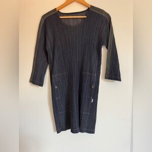 Rare denim look Pleats Please by Issey Miyake minidress.